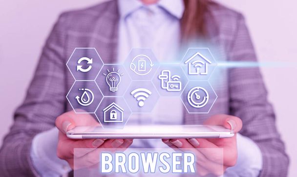 Conceptual hand writing showing Browser. Business photo text Computer program Graphical user interface Displaying HTML files. - Photo, Image