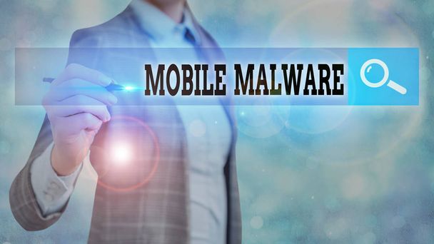 Znak tekstowy pokazujący Mobile Malware. Koncepcyjne zdjęcie złośliwe oprogramowanie napisane do atakowania urządzeń mobilnych. - Zdjęcie, obraz