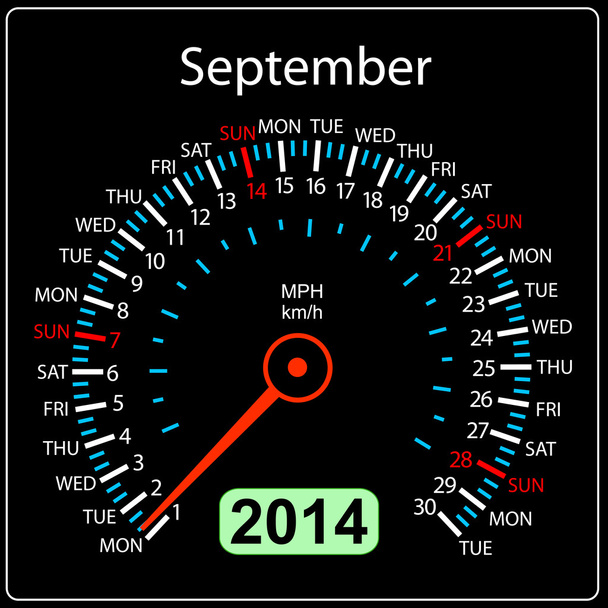 ベクトルでスピード メーター車をカレンダー 2014 年。9 月. - ベクター画像