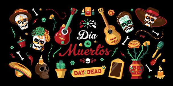 Dzień Umarłych Meksykańskich poziomych plakat - Wektor, obraz