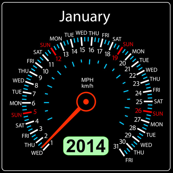 ベクトルでスピード メーター車をカレンダー 2014 年。1 月. - ベクター画像