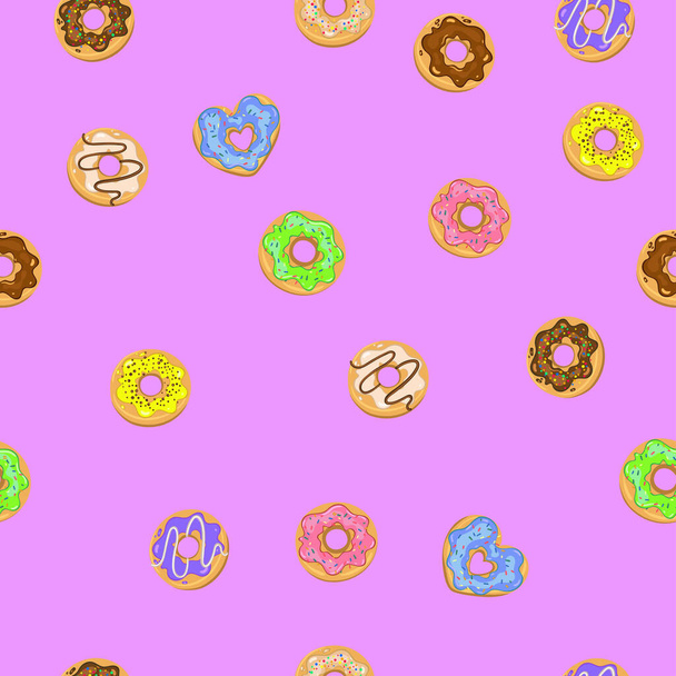 Seamless pattern with donuts on a purple background. Vector graphics. - Vector, afbeelding