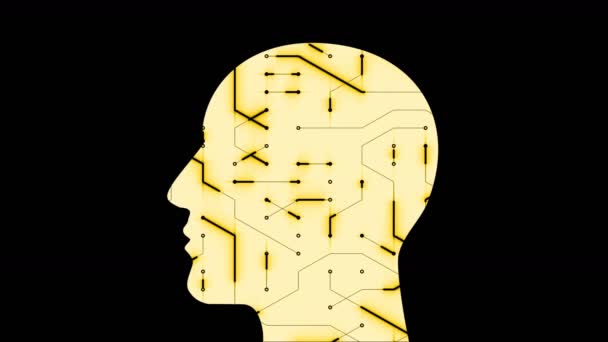 4k Εγκέφαλος επικεφαλής κύκλωμα τσιπ ψηφιακή γραμμή, οι άνθρωποι σκέφτονται AI τεχνητή νοημοσύνη - Πλάνα, βίντεο