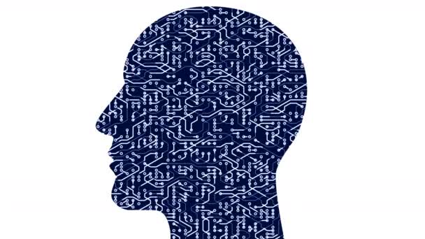 linea digitale del circuito chip della testa del cervello 4k, la gente pensa intelligenza artificiale di AI
 - Filmati, video