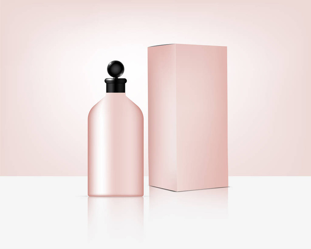 Garrafa Mock up Realistic Organic Rose Gold Cosmetic and Box for Skincare Product Background Illustration. Cuidados de Saúde e Concepção Médica
. - Vetor, Imagem