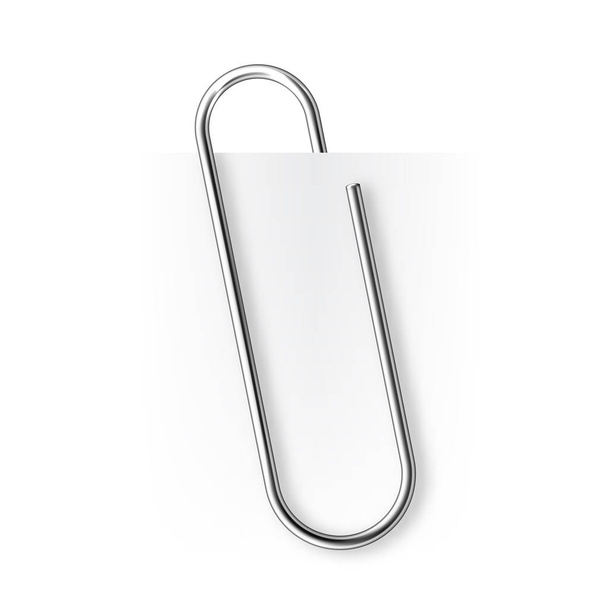 Realistic tilted metal paper clip. Page holder, binder. Vector illustration. - ベクター画像