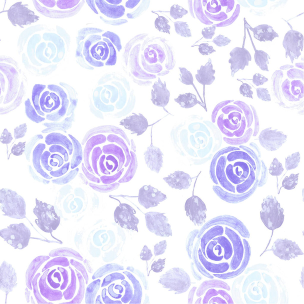Μωβ νερόχρωμα τριαντάφυλλα σε πνευματικά ήρεμα συναισθήματα. Απρόσκοπτη floral ακουαρέλα φόντο - Φωτογραφία, εικόνα