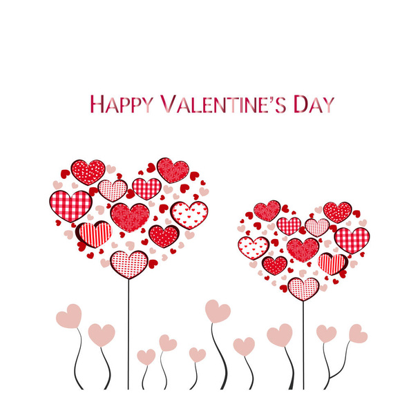 Retro red hearts flower. Happy Valentine's day greeting card vector illustration background - Wektor, obraz