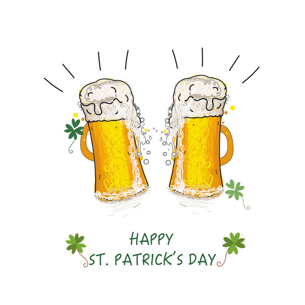 Día de San Patricio vector de fondo con vaso de cerveza dibujado a mano tarjeta de felicitación
 - Vector, imagen
