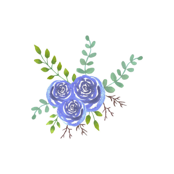 Kék akvarell rózsa csokor - Fotó, kép