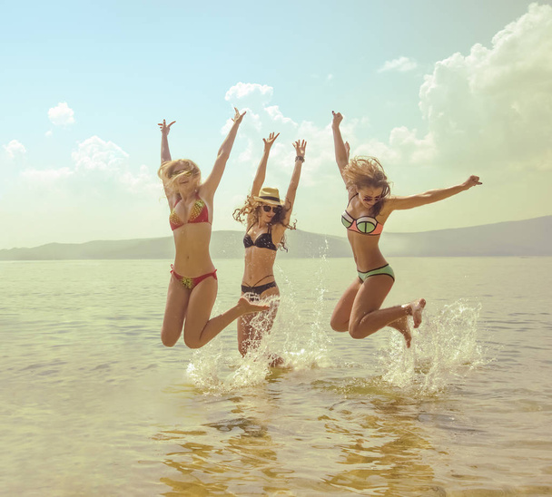 view of Group of Friends Having Fun on Tropical Beach in  summer. summer time - Фото, зображення