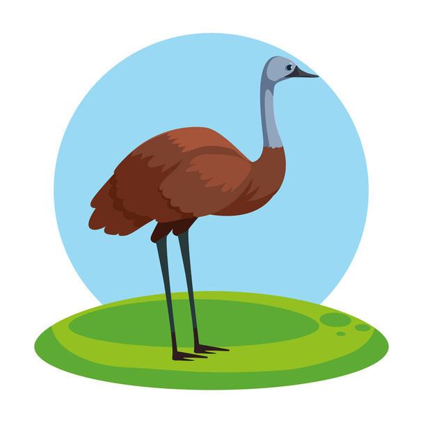 cute emu with background landscape - Vector, Image