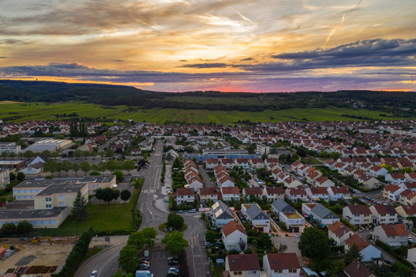 Idyllic scenery of Dijon city aerial townscape view at sunset - Fotó, kép