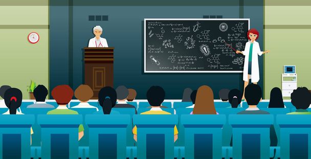 Medical teachers are teaching about viruses and bacteria on the blackboard. - Vector, Image