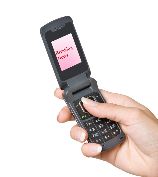 Teléfono móvil con la etiqueta "Noticias de última hora" en su pantalla
 - Foto, imagen