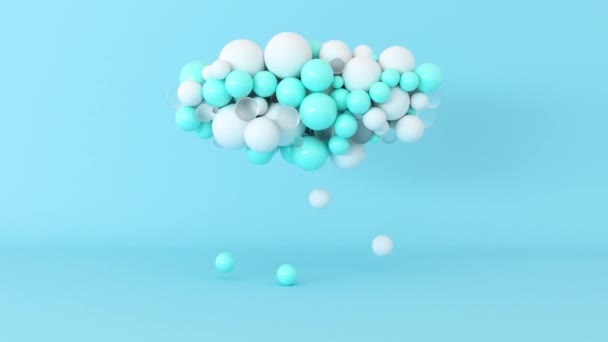 Abstraktní 3D koule padající z různých barevných kuliček mrak jako déšť. Pozadí animace 4K vykresluje záběry. Tvůrčí pozadí. - Záběry, video