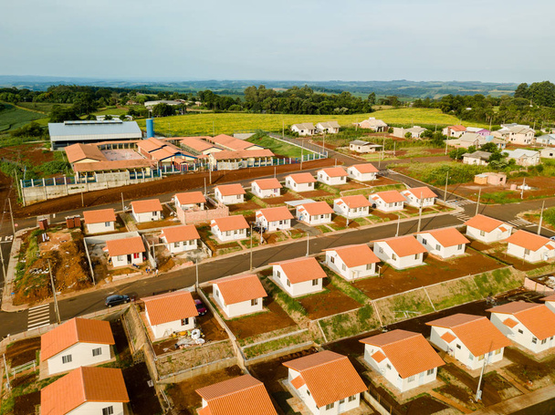 Aerial view of a housing estate (popular houses) in Paraná, Brazil. - Photo, Image
