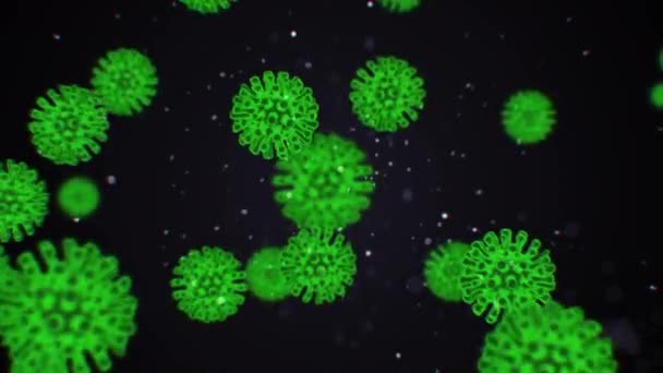 Pathogeen van coronavirus 2019-ncov in besmet organisme onder microscoop als rode kleurcellen op zwarte achtergrond. Gevaarlijke virusstammen leiden tot epidemieën. 3d rendering close-up in 4k video. - Video
