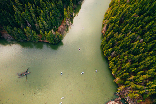 Lake with small boats seen from a drone  - Foto, Imagem