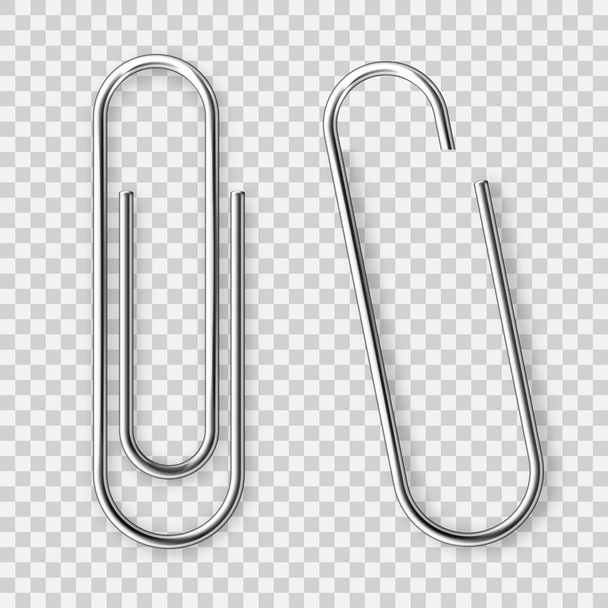 Realistic tilted metal paper clip. Page holder, binder. Vector illustration. - Vector, Image
