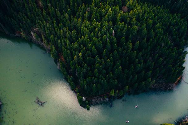 Lake with small boats seen from a drone  - Foto, immagini
