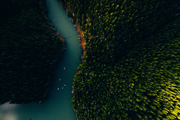 Lake with small boats seen from a drone  - Foto, imagen