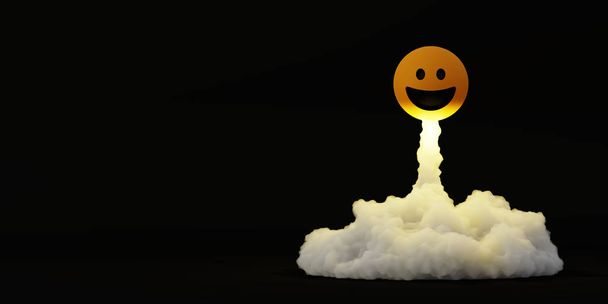 Happy smile roketi fırlatıldı, sosyal medya kavramları, orijinal 3D  - Fotoğraf, Görsel