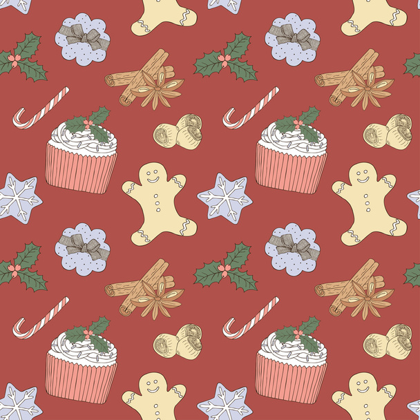 Christmas food pattern - Vector, Image