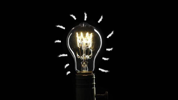 idea light bulb Flickering Tungsten light bulb lamp over black background - Photo, Image