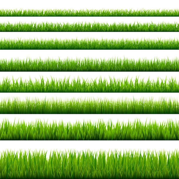 Gras grenzt an Sammlung. Grüne Wiese Natur Hintergrund. Osterkarten-Gestaltungselement. Vektorillustration. - Vektor, Bild