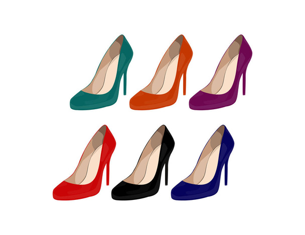 Colorful collection of heels. Woman shoes collection - Vector, Image