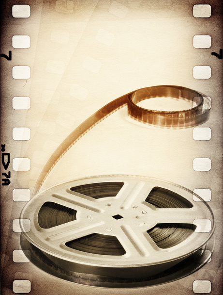 フィルム ストリップで古い映画フィルムのリール。ビンテージ背景 - 写真・画像