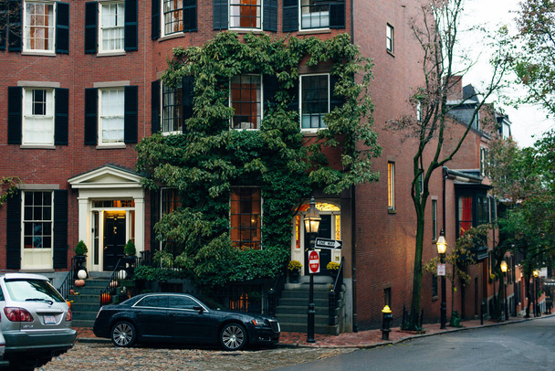 Boston, Massachusetts, USA - november 2019 street and old buildings in Beacon Hill - 写真・画像