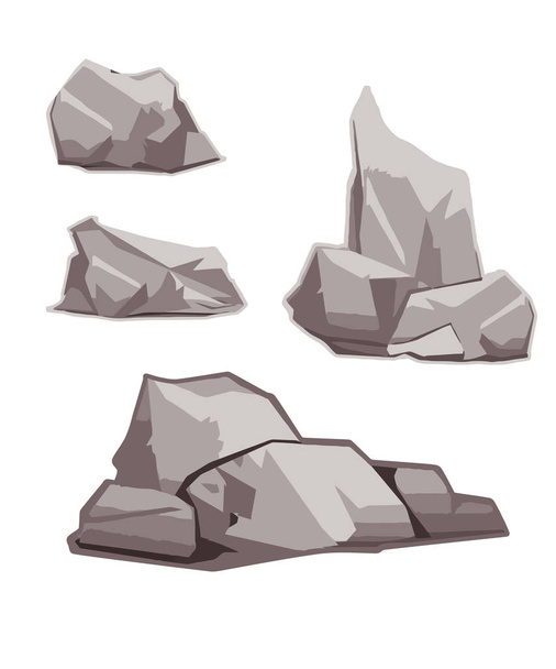 Conjunto de ilustraciones de patrones de roca colección de arte pedazo de piedra isla pintura montañas piedras y cantos rodados en estilo de dibujos animados - Foto, Imagen