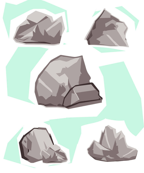 Conjunto de ilustraciones de patrones de roca colección de arte pedazo de piedra isla pintura montañas piedras y cantos rodados en estilo de dibujos animados - Foto, Imagen