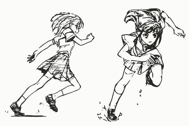 アニメポーズドローイングリファレンスアニメボディスケッチかわいい女の子漫画スタイルの女性のアクション - 写真・画像