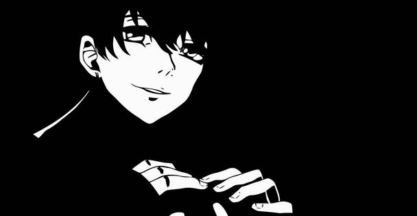 Anime wallpapers hd black and white anime cute boy / transgender manga style minimalism in high resolution desktop background - Photo, Image