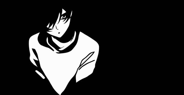 Anime wallpapers hd zwart en wit anime schattig meisje / transgender manga stijl minimalisme in hoge resolutie desktop achtergrond - Foto, afbeelding