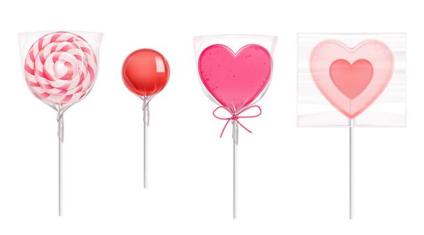 Lollipop candies in heart shape for Valentines day - Вектор,изображение