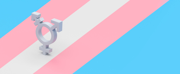 3D απεικόνιση του συμβόλου Transgender σε φόντο σημαίας  - Φωτογραφία, εικόνα