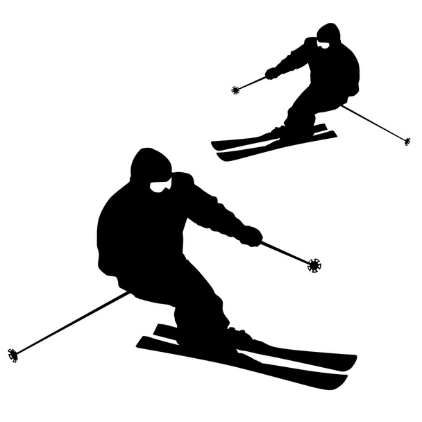 Esquiador de montaña corriendo cuesta abajo. Silueta deportiva vectorial. - Vector, imagen