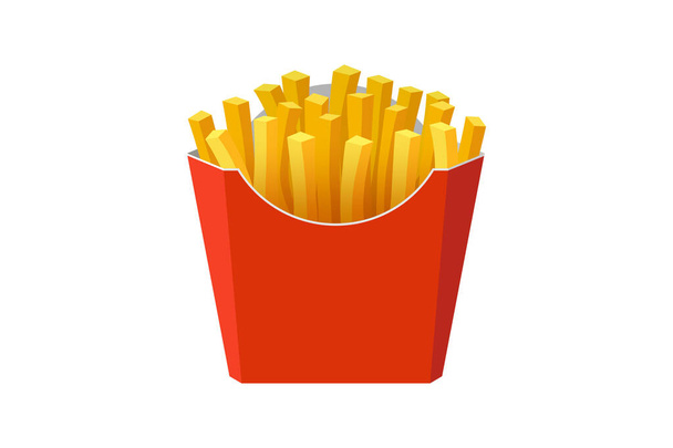 Frites frites pomme de terre savoureux fast-food en carton rouge boîte d'emballage. Illustration vectorielle plate isolée sur fond blanc
 - Vecteur, image
