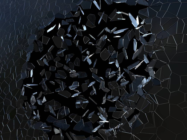 Janela de vidro quebrada em mil pedaços - estilhaços circulares
 - Foto, Imagem