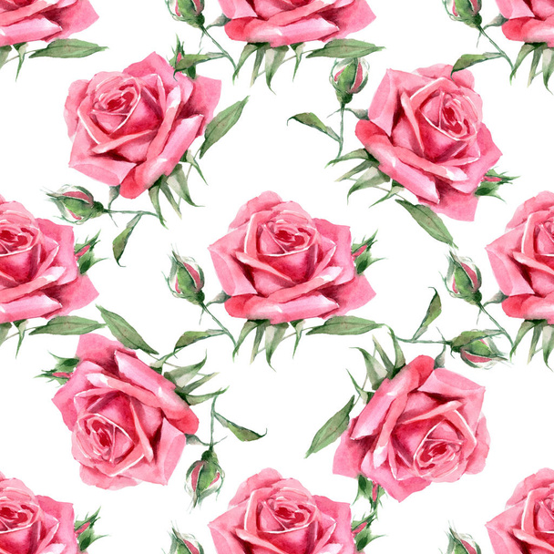 Beautiful Watercolor pink roses. Seamless pattern. - Foto, afbeelding