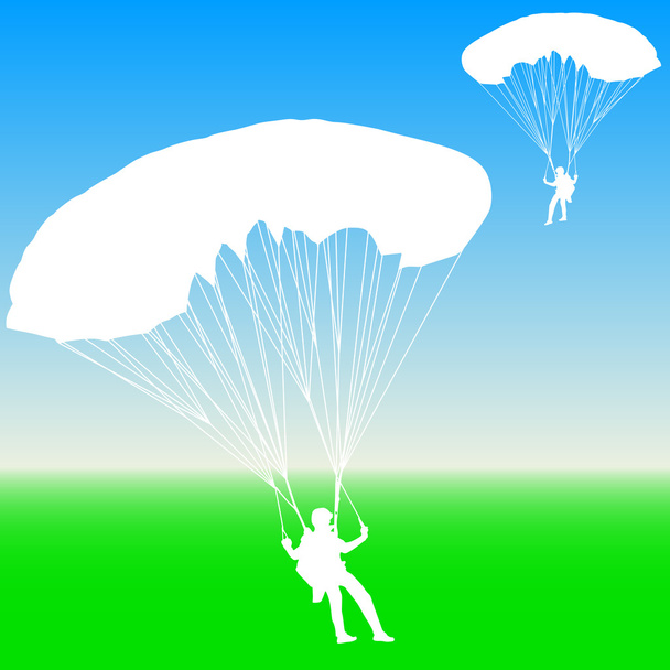 Skydiver, silhouetten parachutespringen vector illustratie - Vector, afbeelding