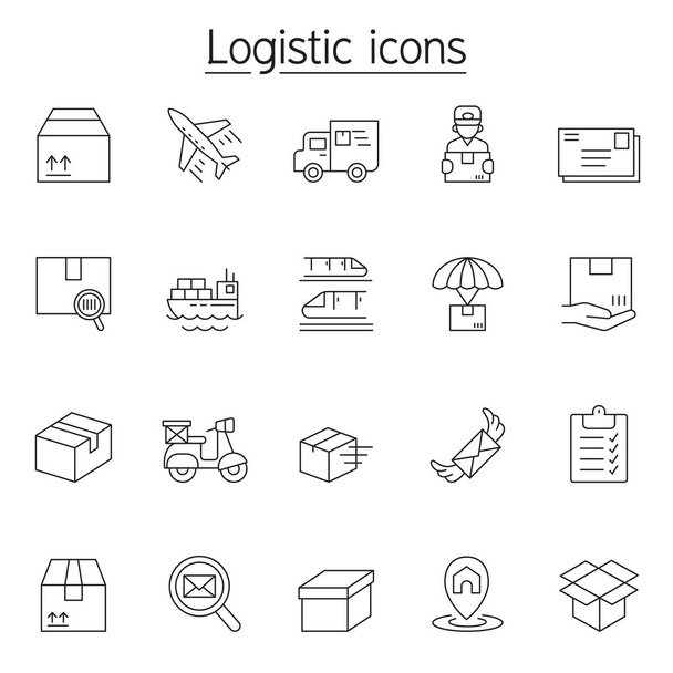 Icono logístico y de entrega en estilo de línea delgada
 - Vector, imagen
