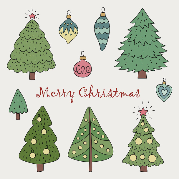Elements of Christmas trees and Christmas decorations. - Vector, afbeelding