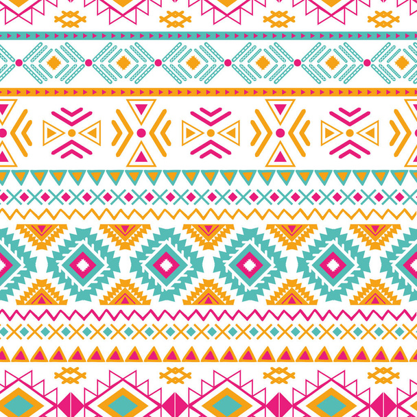 Patrón étnico tribal inconsútil Fondo nativo azteca Textura ornamental mexicana en color rosa brillante vector de colores naranja
 - Vector, Imagen
