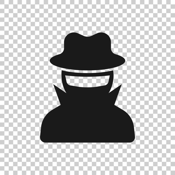 Ikona oszusta hakera w płaskim stylu. Ilustracja wektora szpiegowskiego na izolu - Wektor, obraz