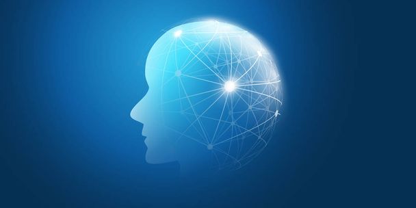 Concept d'apprentissage automatique, d'intelligence artificielle, d'informatique en nuage et de conception de réseaux avec maillage réseau géométrique et tête humaine ou robotique
 - Vecteur, image